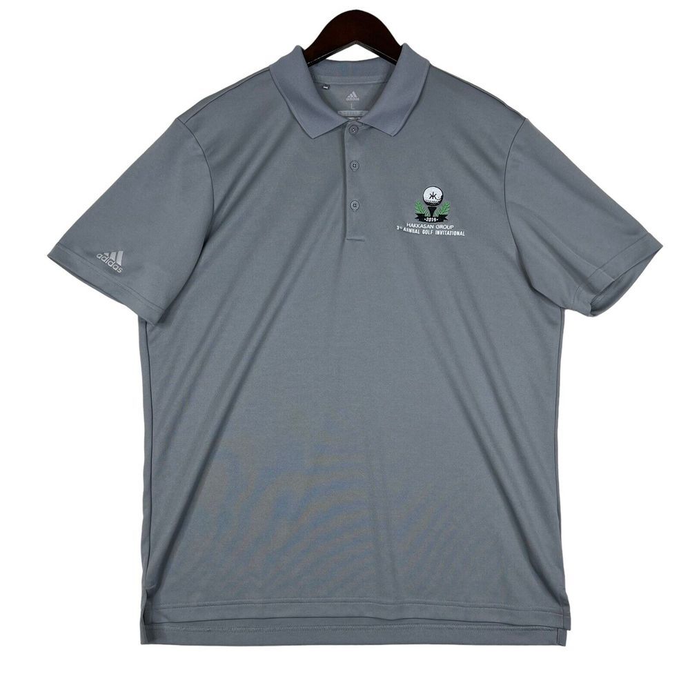 Adidas Shirt Mens Large Gray Polo‎ Short Sleeve Hakkasan Group Logo Golf